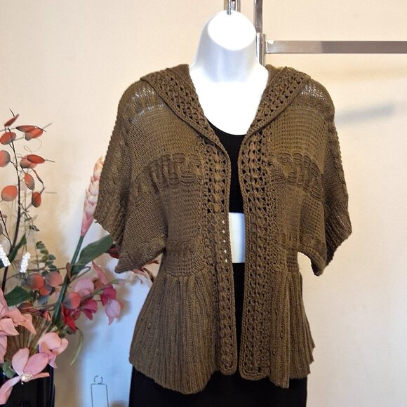 NWT Brown Knit Shrug Open Front Hooded Cardigan Lightweight Ladies Sweater - Picture 6 of 7